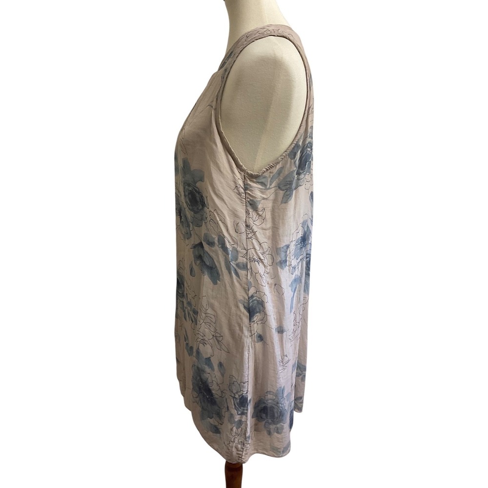 H.Trend Silk Floral Sleeveless Dress Womens Size M Taupe Blue Made in Italy - Picture 4 of 11